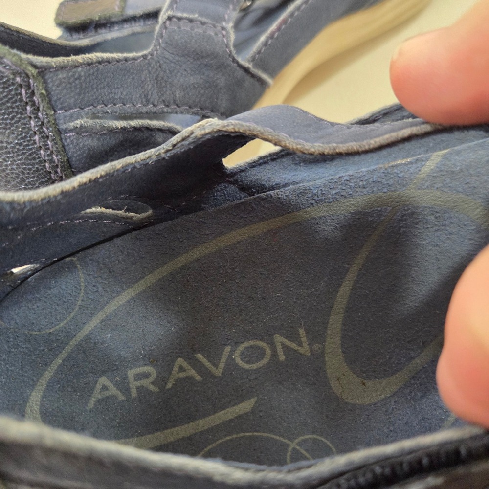Aravon CH1938 Womens Navy Blue Leather Mary Jane Fisherman Comfort Shoes 9.5 B - Picture 4 of 7